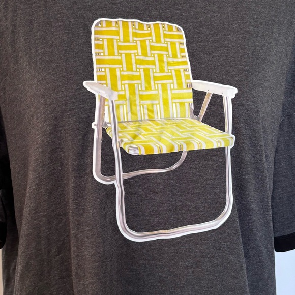 Gray and black ringer tee shirt with lawn chair graphic sz L - Picture 2 of 3
